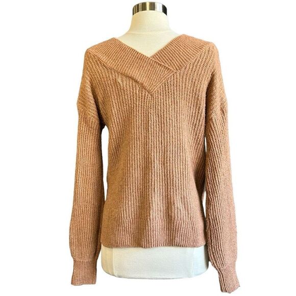 Pink Rose Crossover V Shape Cozy Soft Ribbed Pullover Sweater - Picture 4 of 7